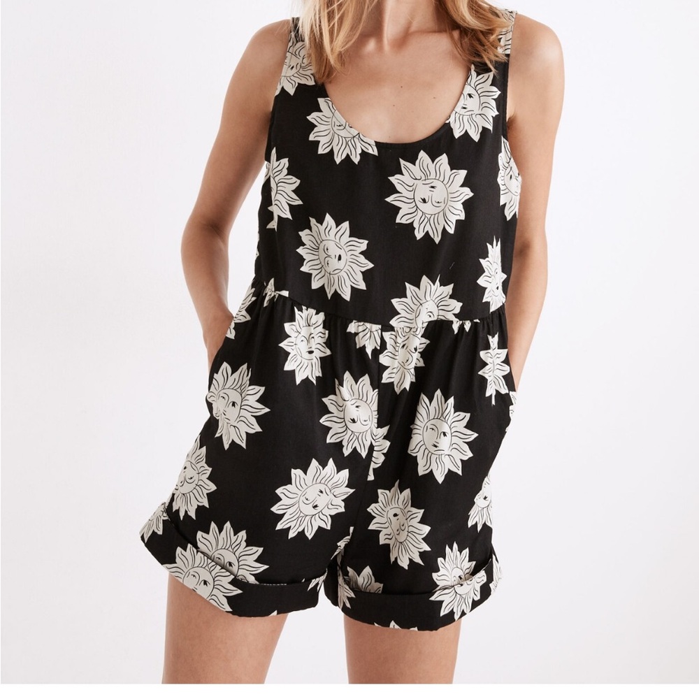 Madewell Black and White Sunflower Jumpsuit